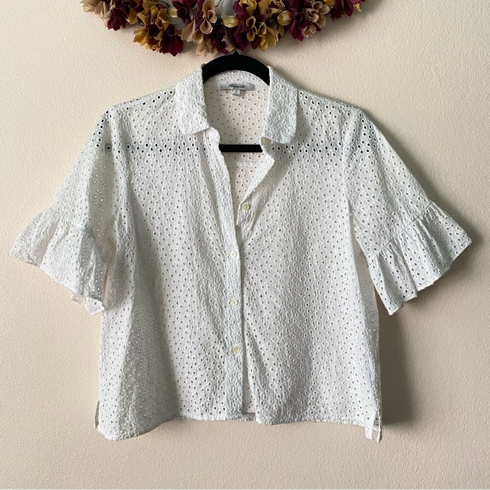 Madewell White Eyelet Bell Sleeve Shirt